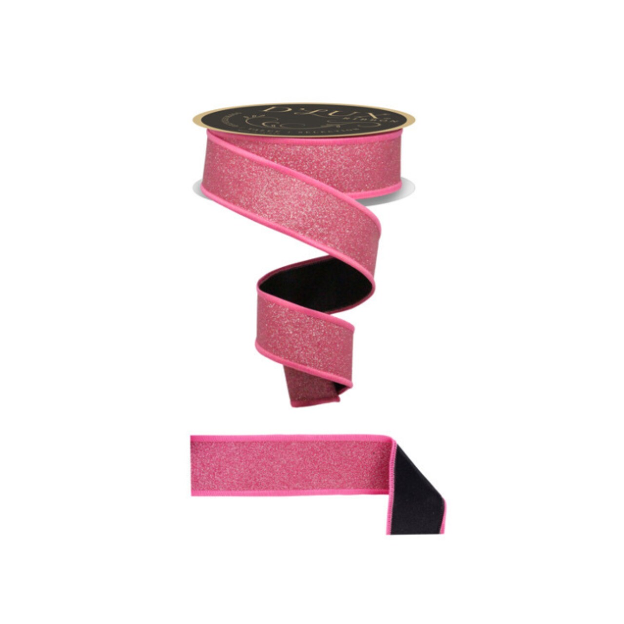 D’Lux 1.5" Fuchsia/Pink Glitter Wired Ribbon – Fine Sparkle Fused Fabric Ribbon for Christmas-LX309783